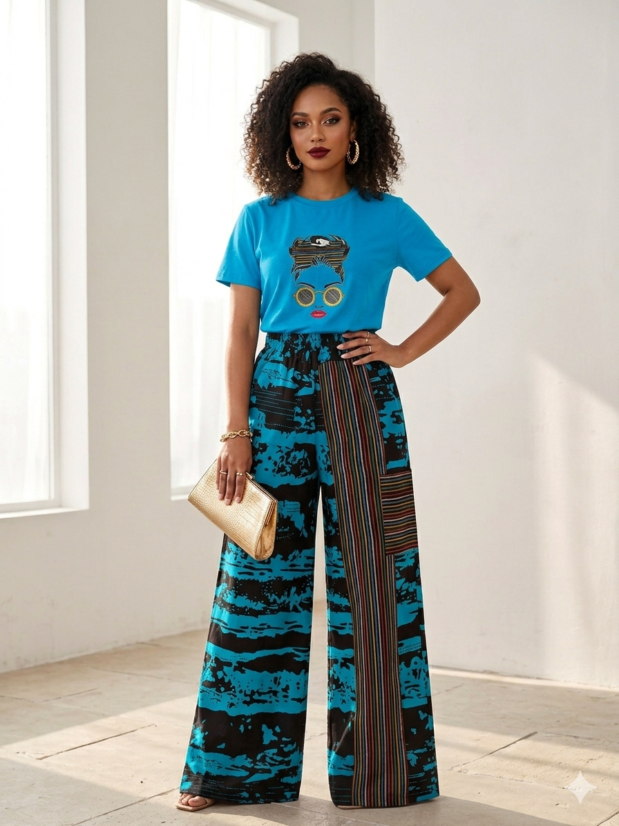 Aso oke long pants & Graphic Design Tees