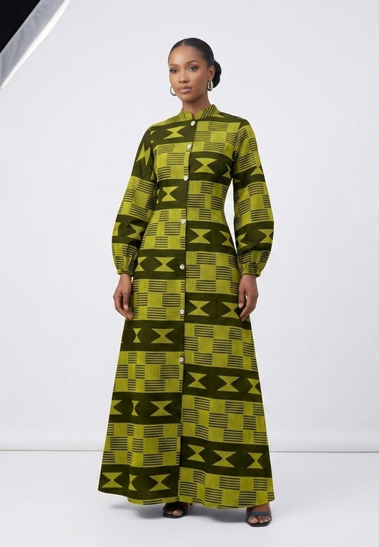 Maxi Shirt Dress, Ankara Maxi Dress Bishop Collar Dress