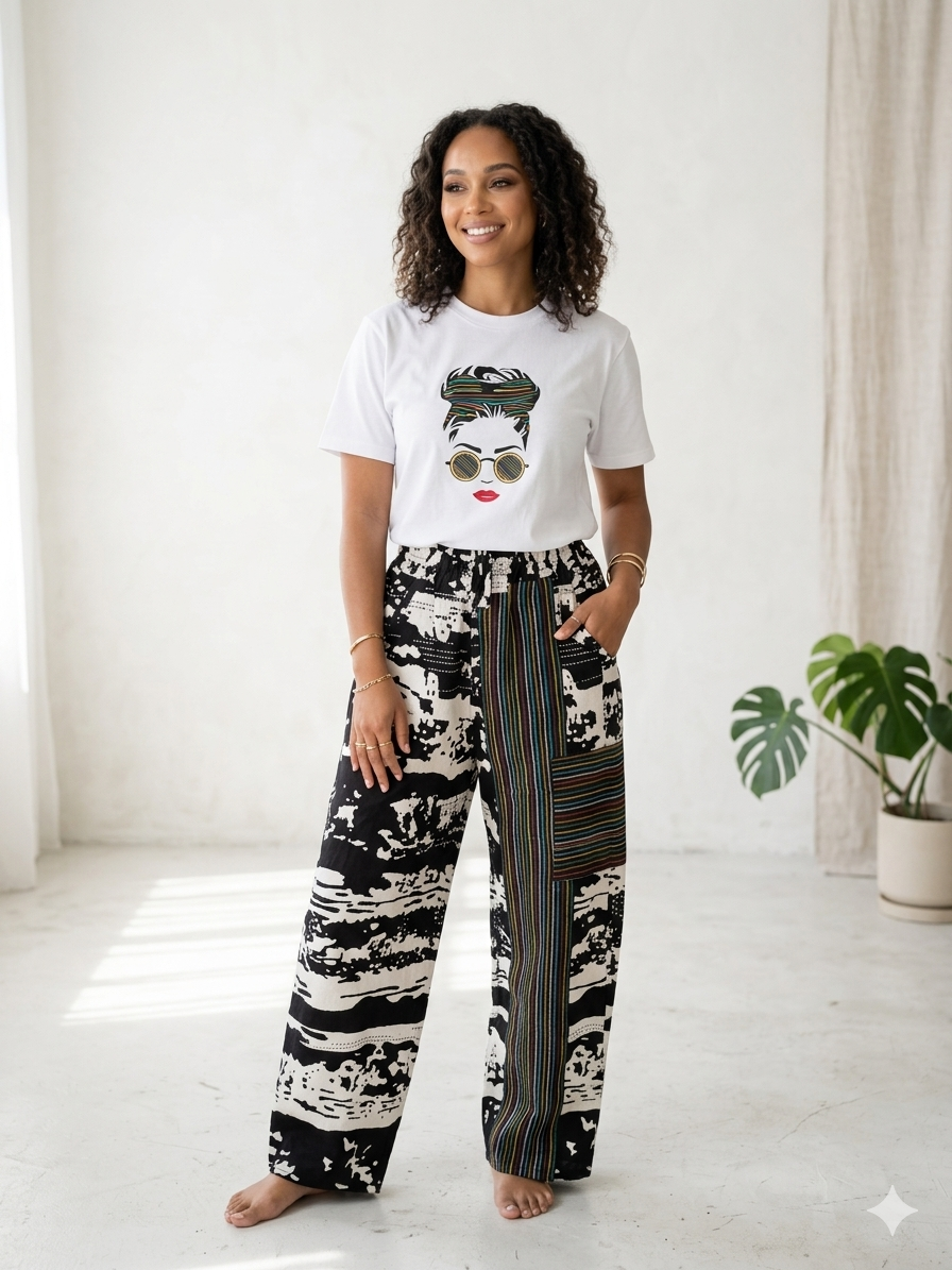 Aso oke long pants & Graphic Design Tees