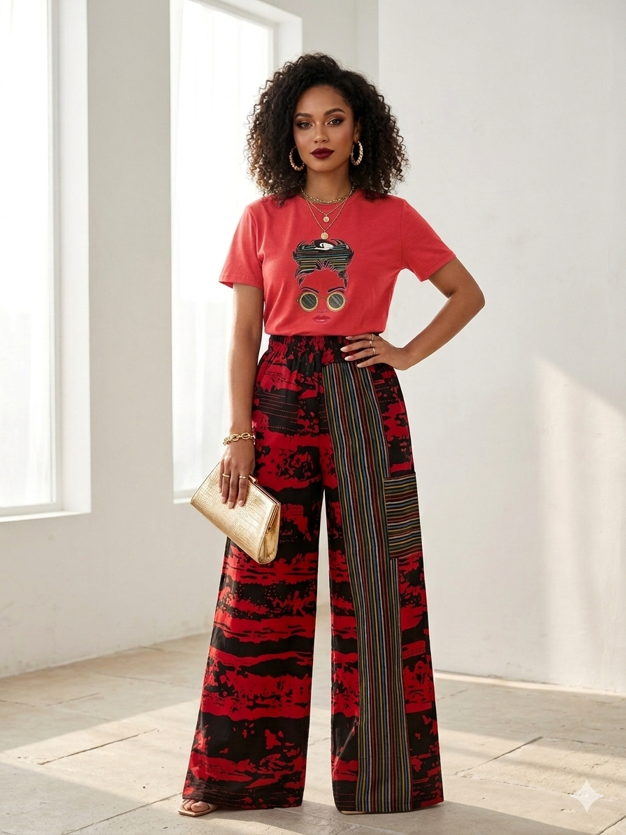Aso oke long pants & Graphic Design Tees