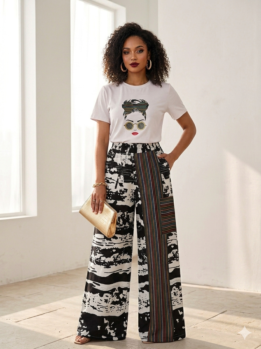 Aso oke long pants & Graphic Design Tees