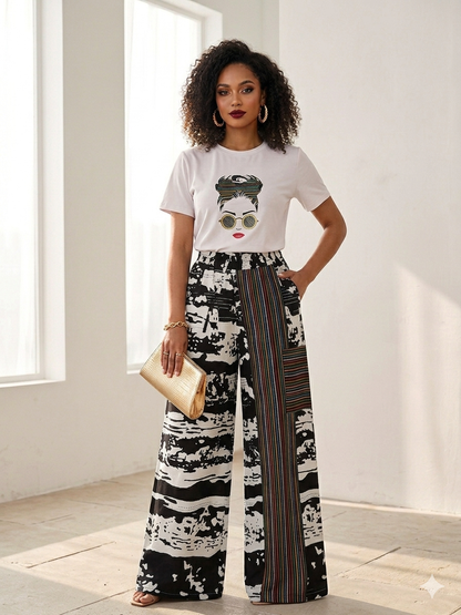 Aso oke long pants & Graphic Design Tees