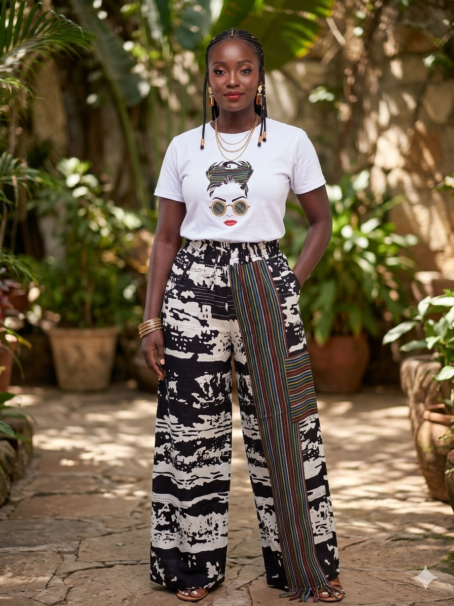 Aso oke long pants & Graphic Design Tees