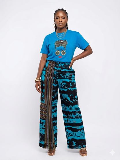 Aso oke long pants & Graphic Design Tees