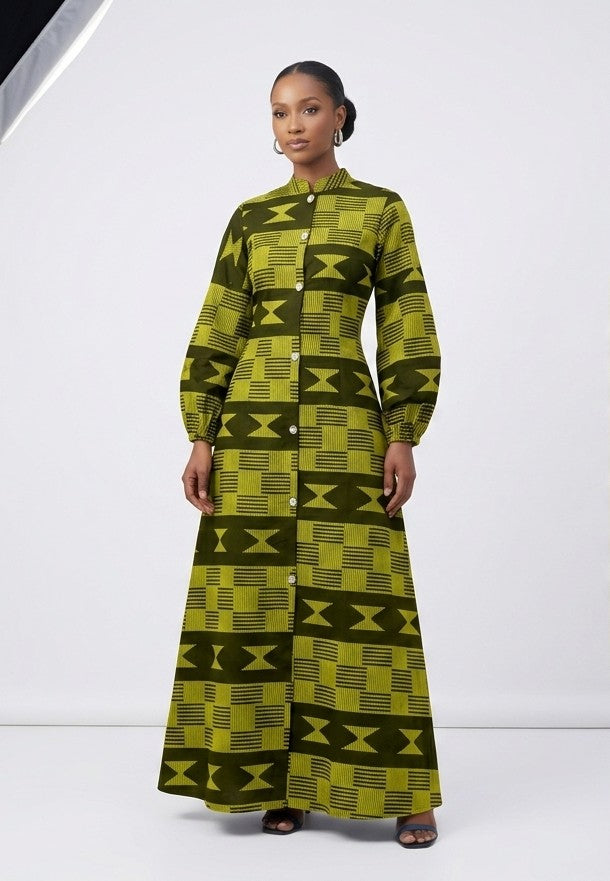 Maxi Shirt Dress, Ankara Maxi Dress Bishop Collar Dress