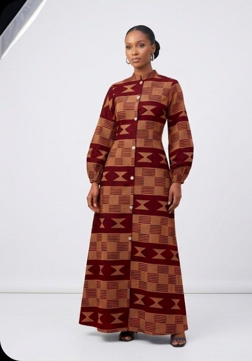 Maxi Shirt Dress, Ankara Maxi Dress Bishop Collar Dress