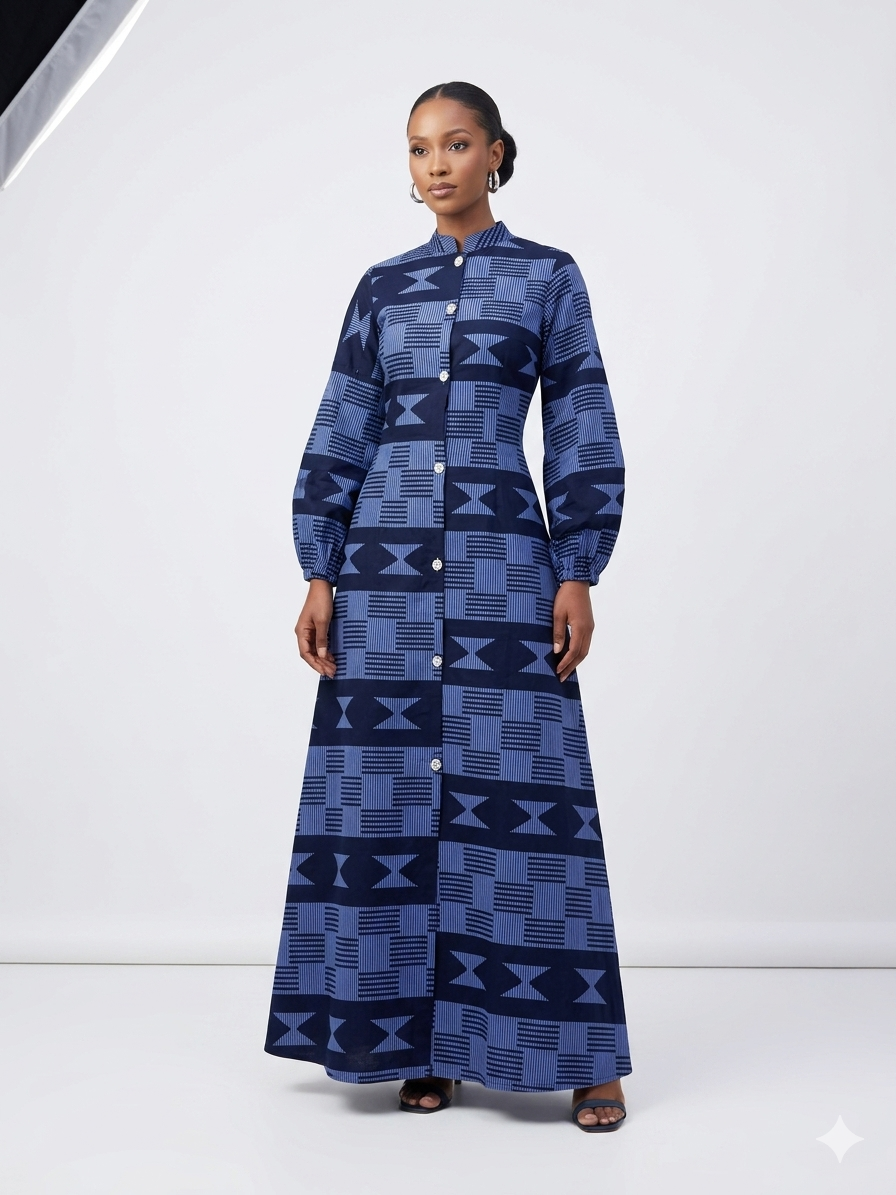 Maxi Shirt Dress, Ankara Maxi Dress Bishop Collar Dress